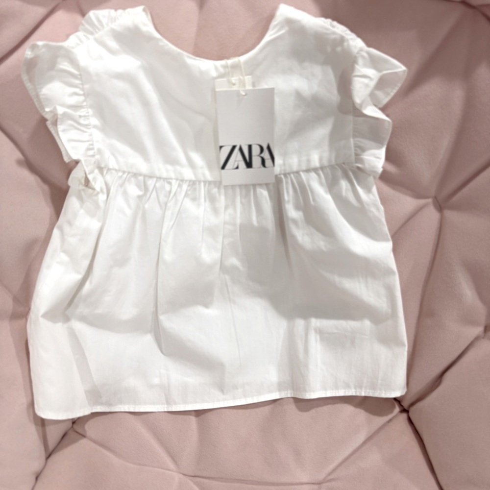 ZARA Kids White Ruffle Sleeve Top